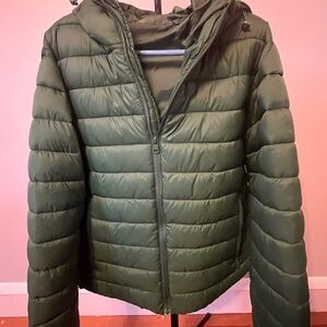 Men’s RUXEN Lightweight Olive Green Puffer Jacket with Hood